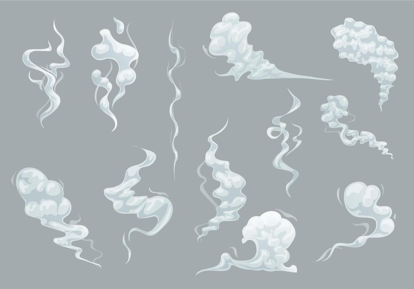 Cartoon smoke, fog and clouds, steam and fume vector