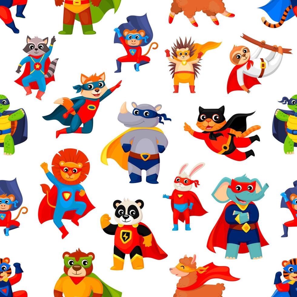 Cartoon animals superheros characters pattern vector
