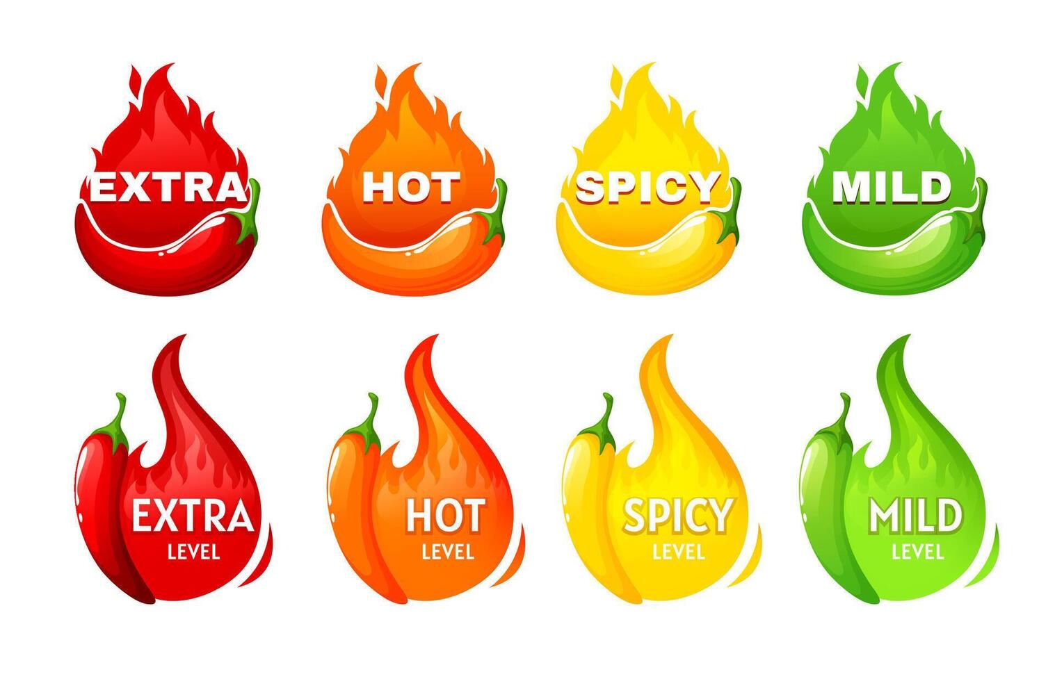 Hot spicy level labels, icons or emblems vector