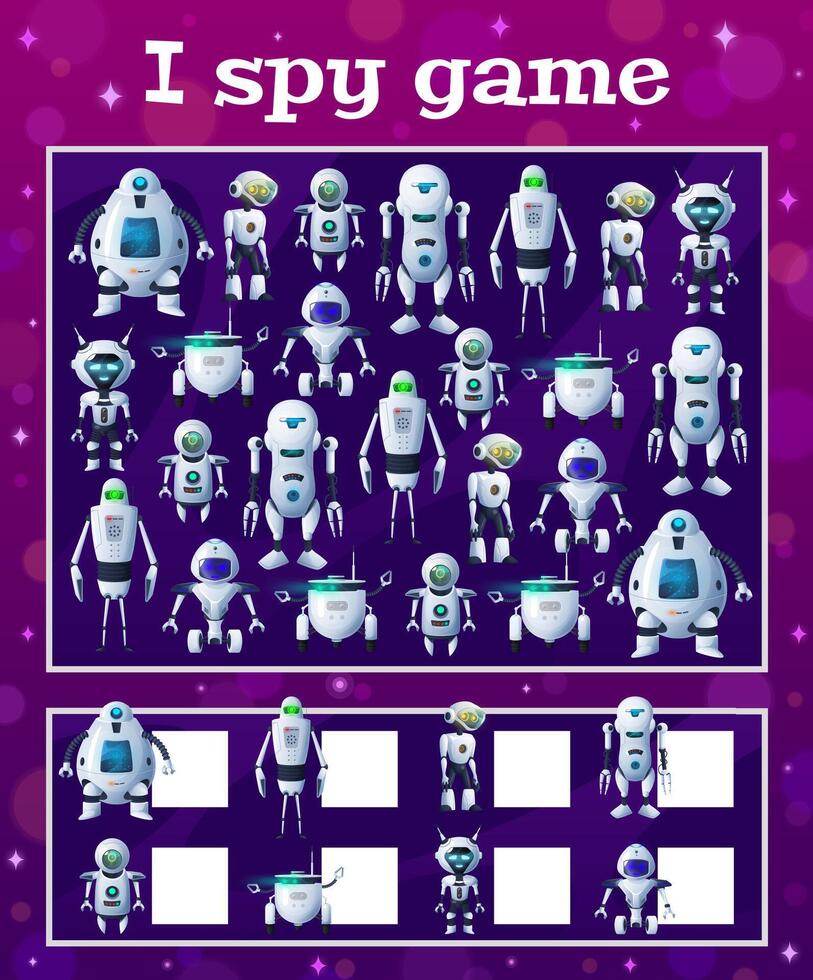 I spy kids game with cartoon robots, task vector