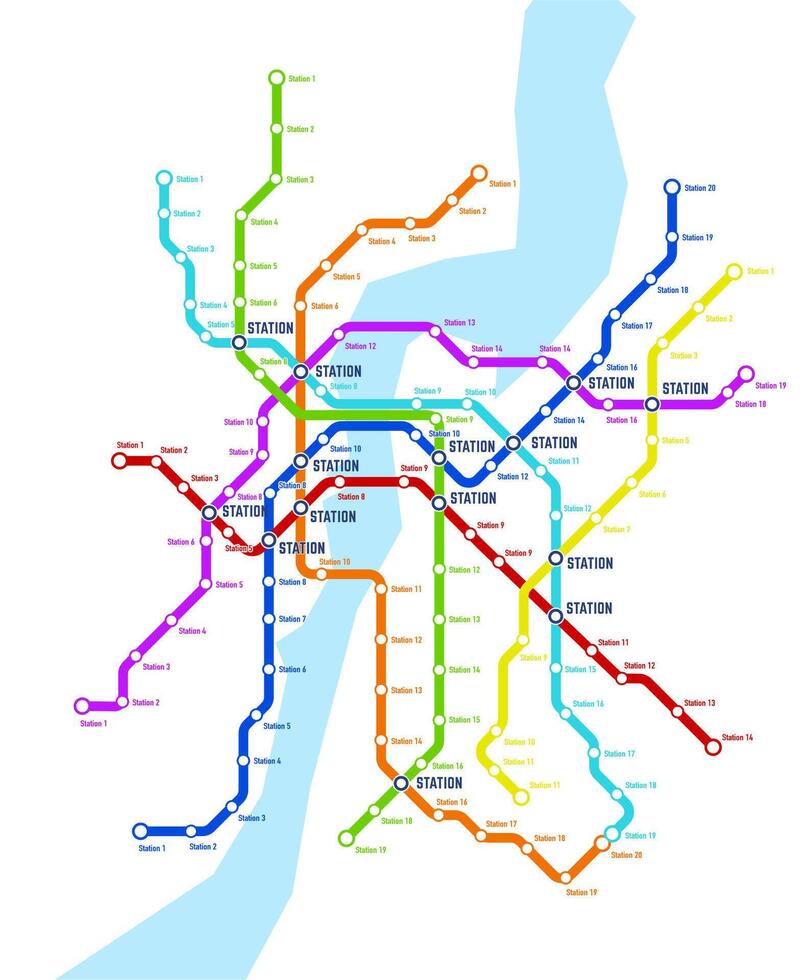 Metro, subway, underground transport map vector