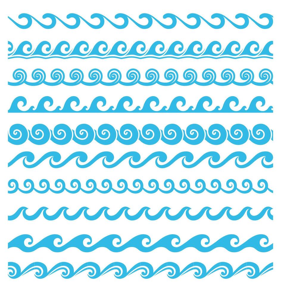 Sea and ocean wave line dividers or borders vector