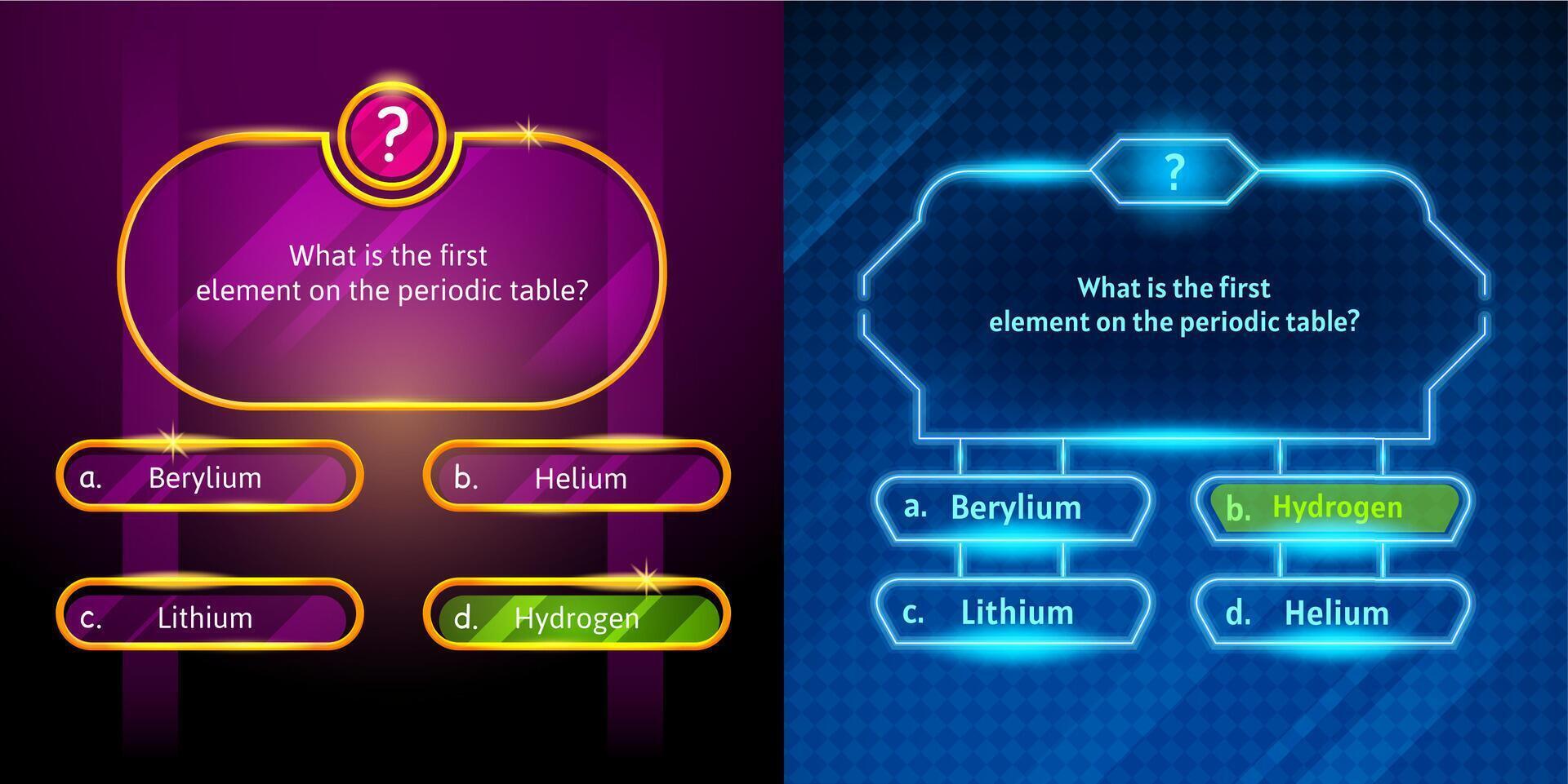 Quiz game questions or test menu choice templates vector