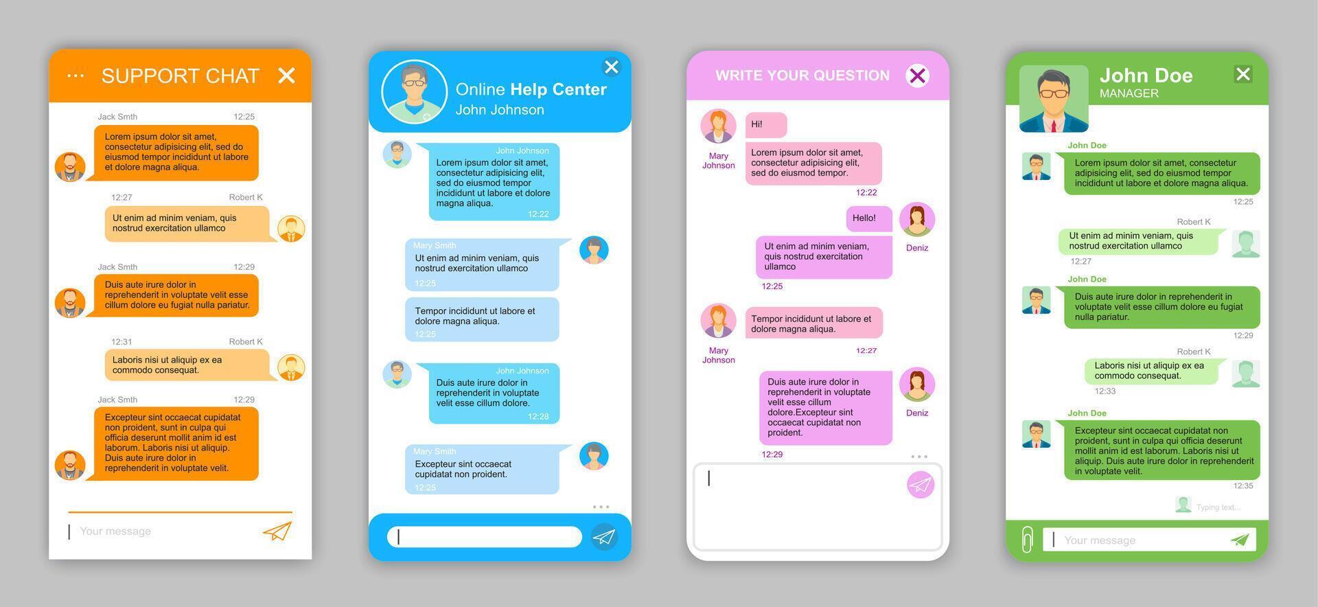 Support chat bot window, chatbot online messenger vector