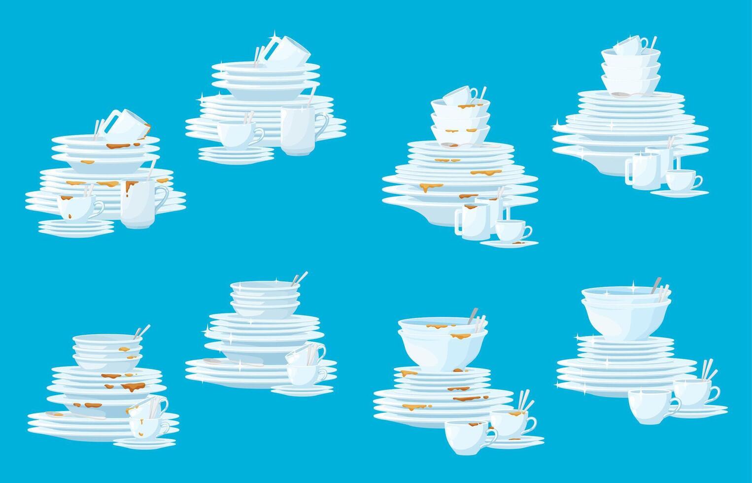 Dirty and clean restaurant dishes and tableware vector
