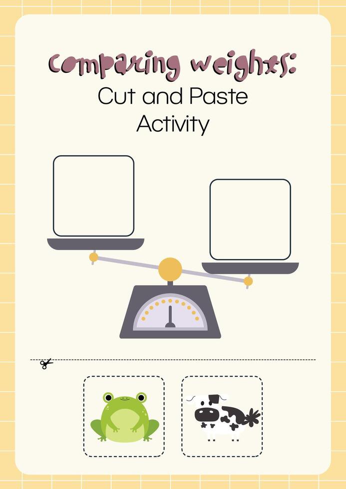 cut and paste comparing weight worksheet for kids fun education activity vector