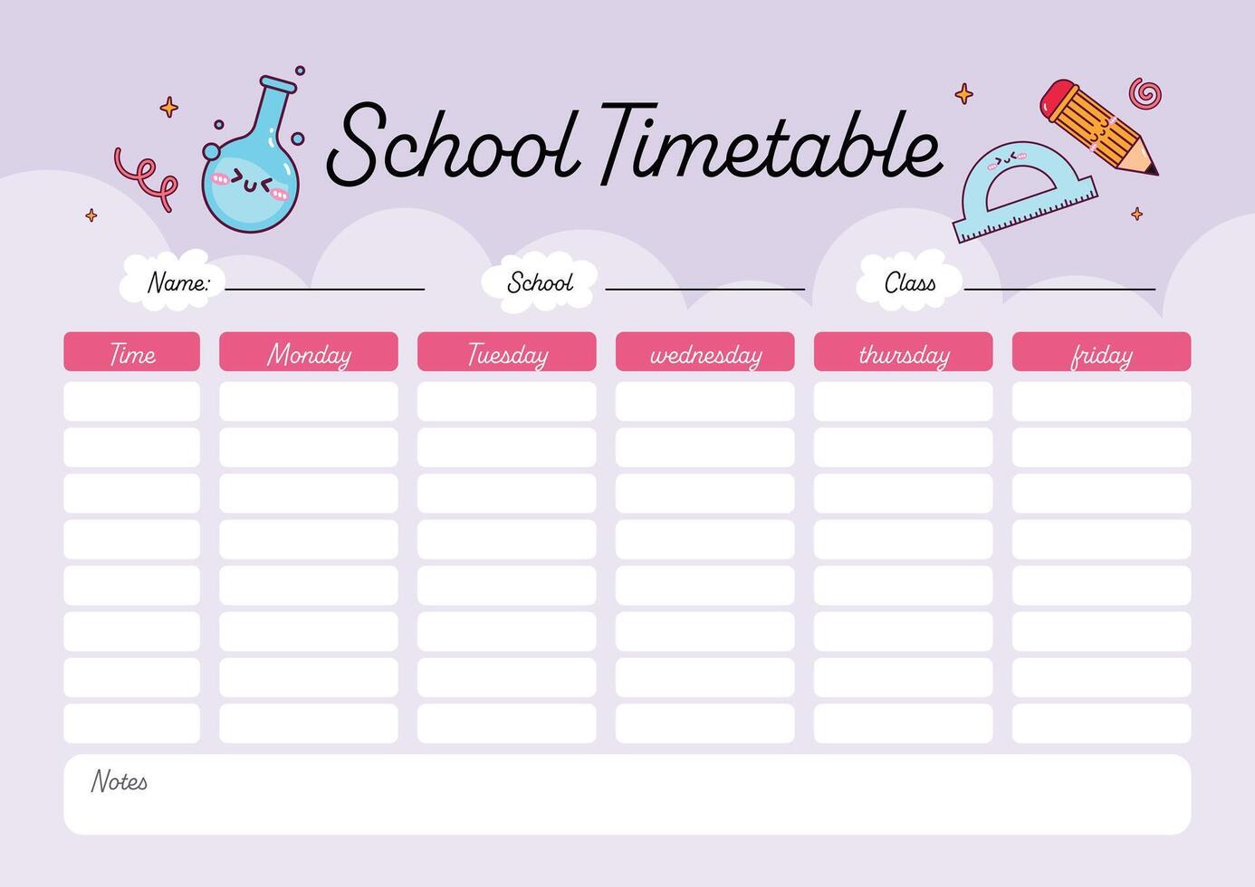 cute back to school timetable schedule printable for kids vector