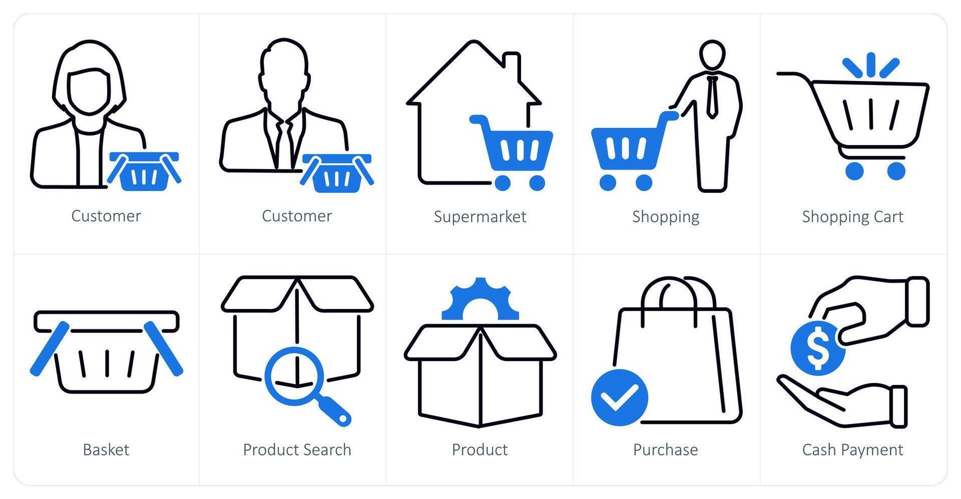 A set of 10 shopping icons as customer, supermarket, shopping vector