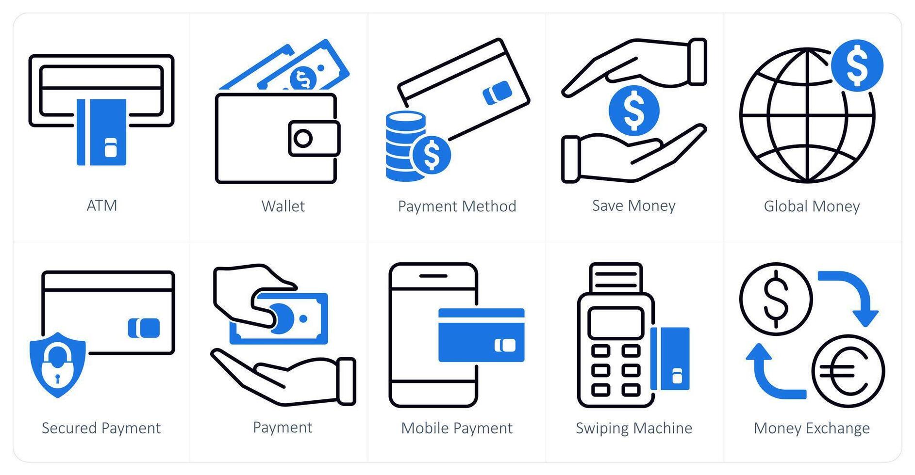 A set of 10 shopping icons as atm, wallet, payment method vector