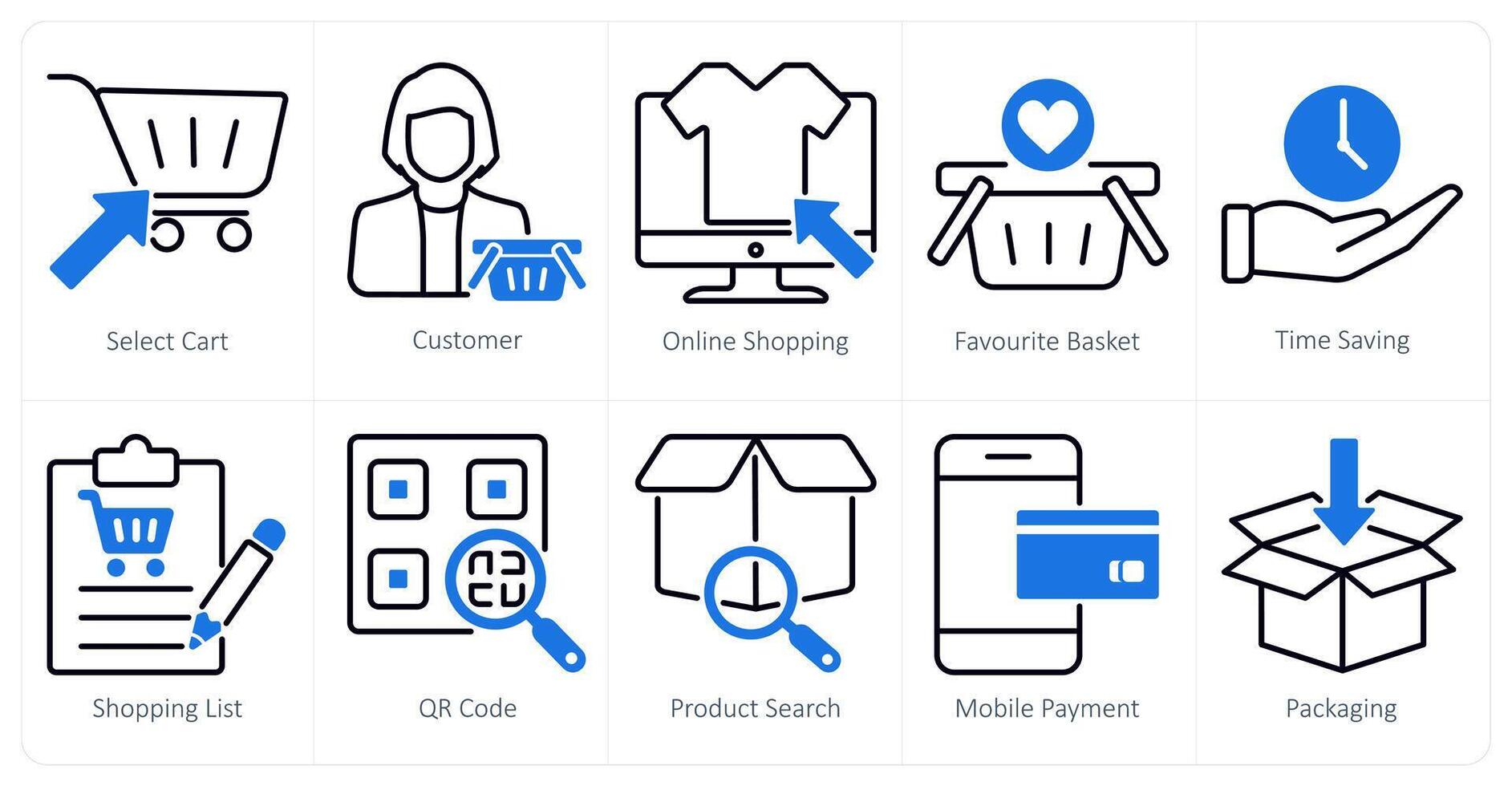 A set of 10 shopping icons as select cart, customer, online shopping vector