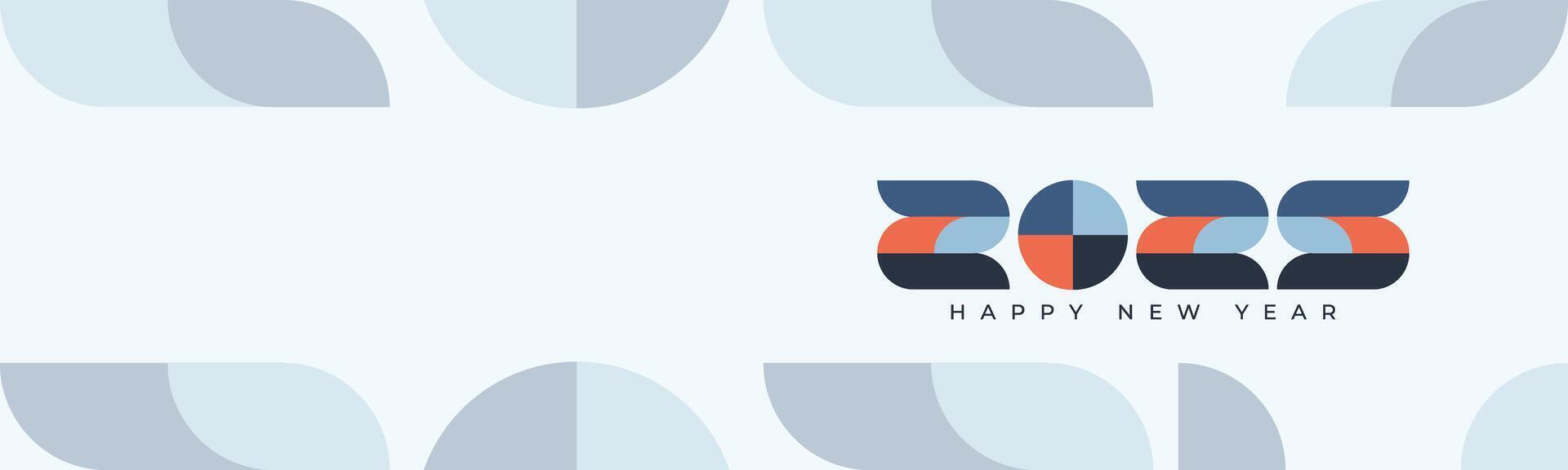 2025 Happy New Year Abstract banner design in retro style made of various geometric shapes in perfect colors. Landing Page. Brochure. Card. Template. vector