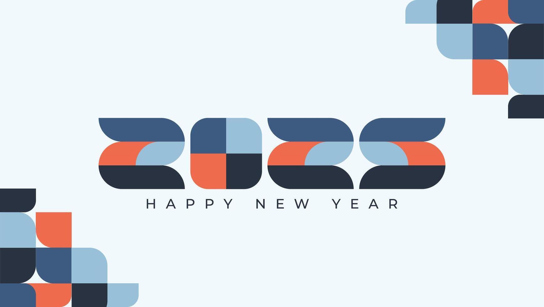 2025 Happy New Year Abstract banner design in retro style made of various geometric shapes in perfect colors. Landing Page. Brochure. Card. Template. vector