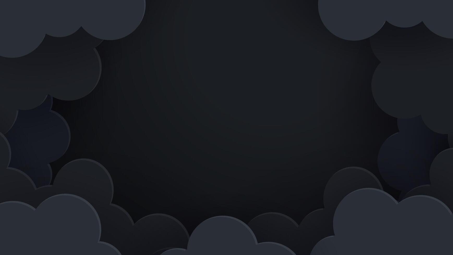 Dark cloud background in paper cut style. Design illustration features layered black clouds, perfect for dramatic and moody designs. Ideal for posters, banners, and digital art. vector