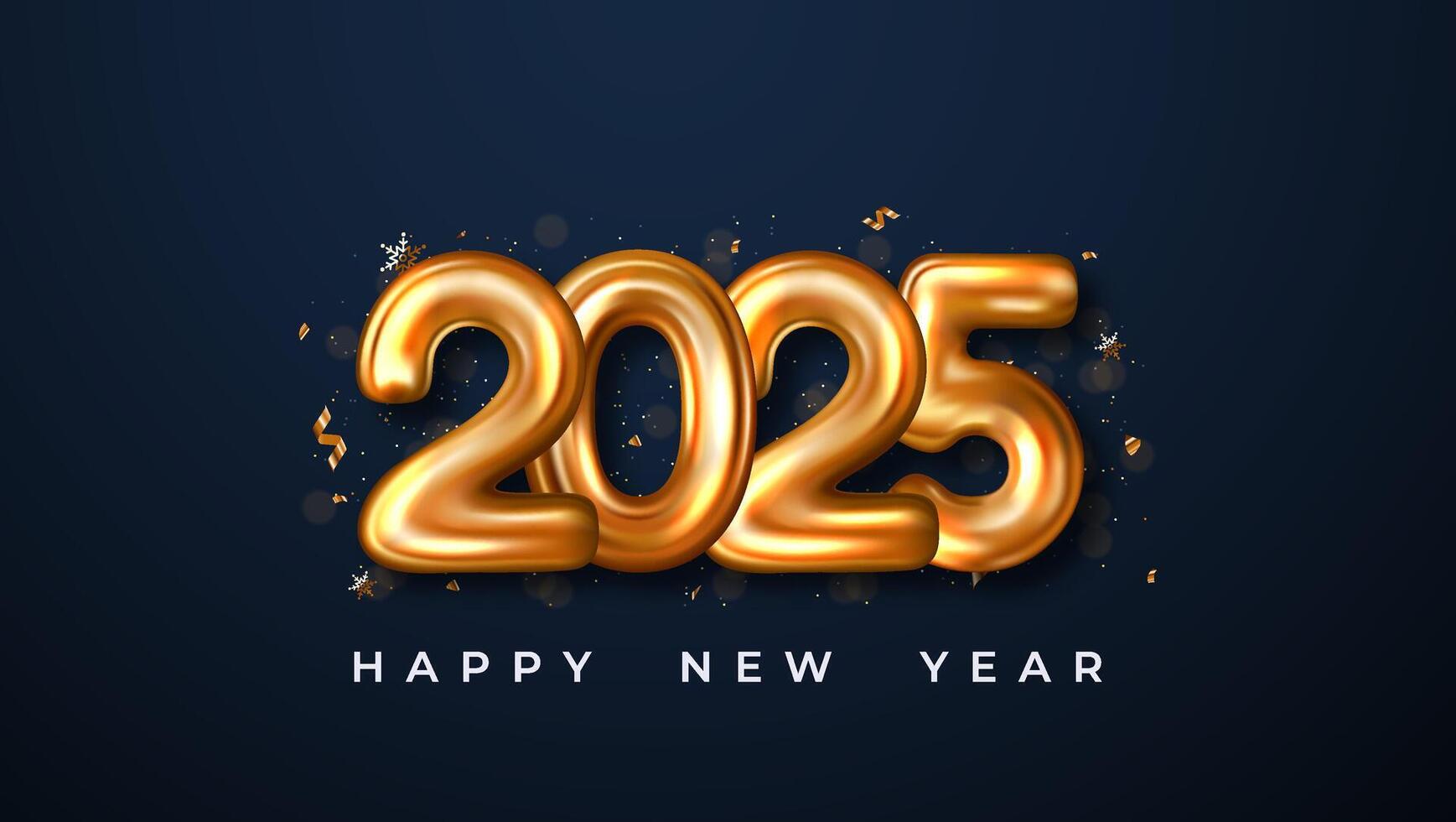 Festive and celebratory design featuring a golden balloon number 2025 surrounded by colorful confetti. Perfect for New Year's Eve celebrations and party invitations. vector