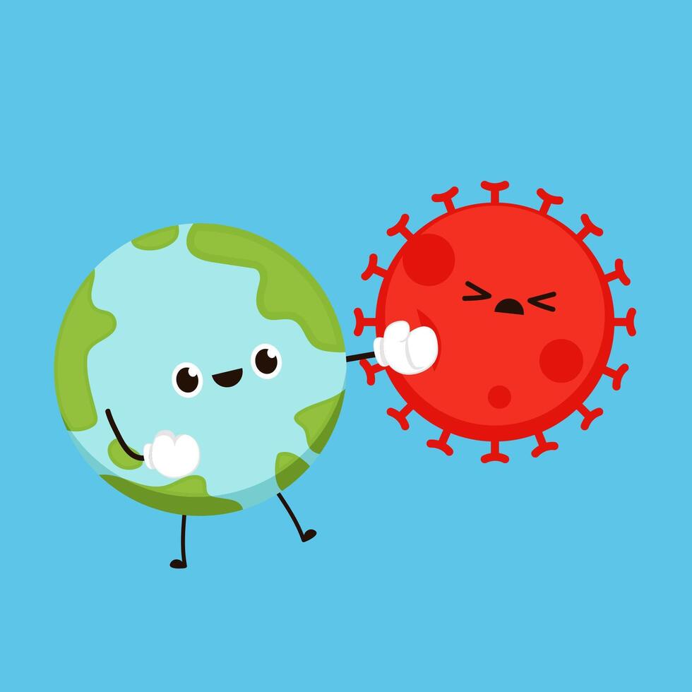 Earth and bacteria character design. planet . symbol. logo design. earth day mascot. Sick Earth. vector