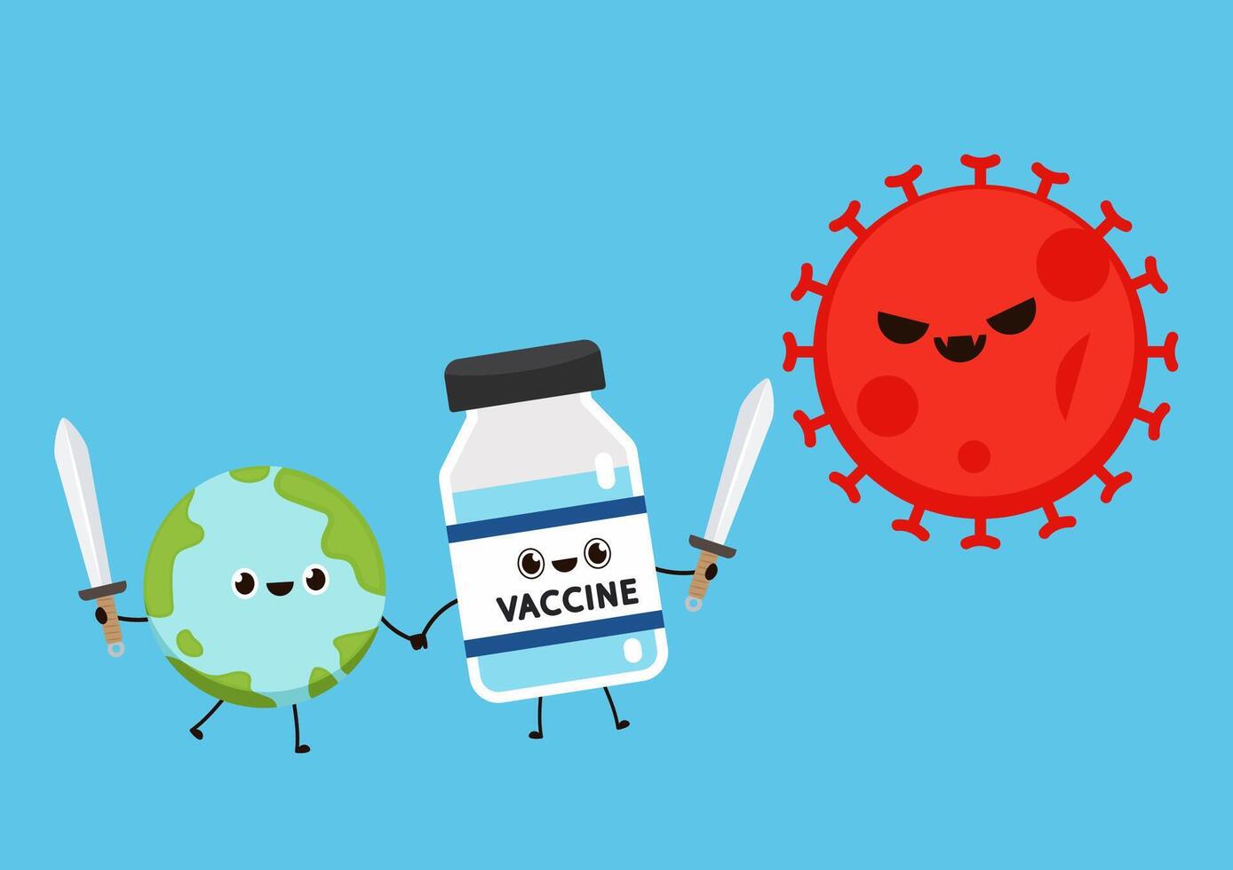 Earth and Vaccine. character design. Vaccine Covid-19 . Bottle Vaccine virus Covid-19. vector