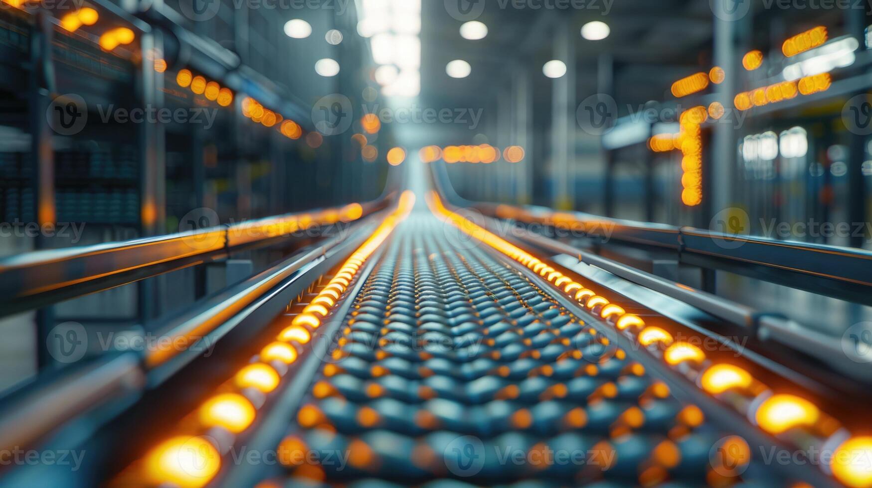 Modern factory using automated conveyor belt to transport goods. Smart factory automation photo