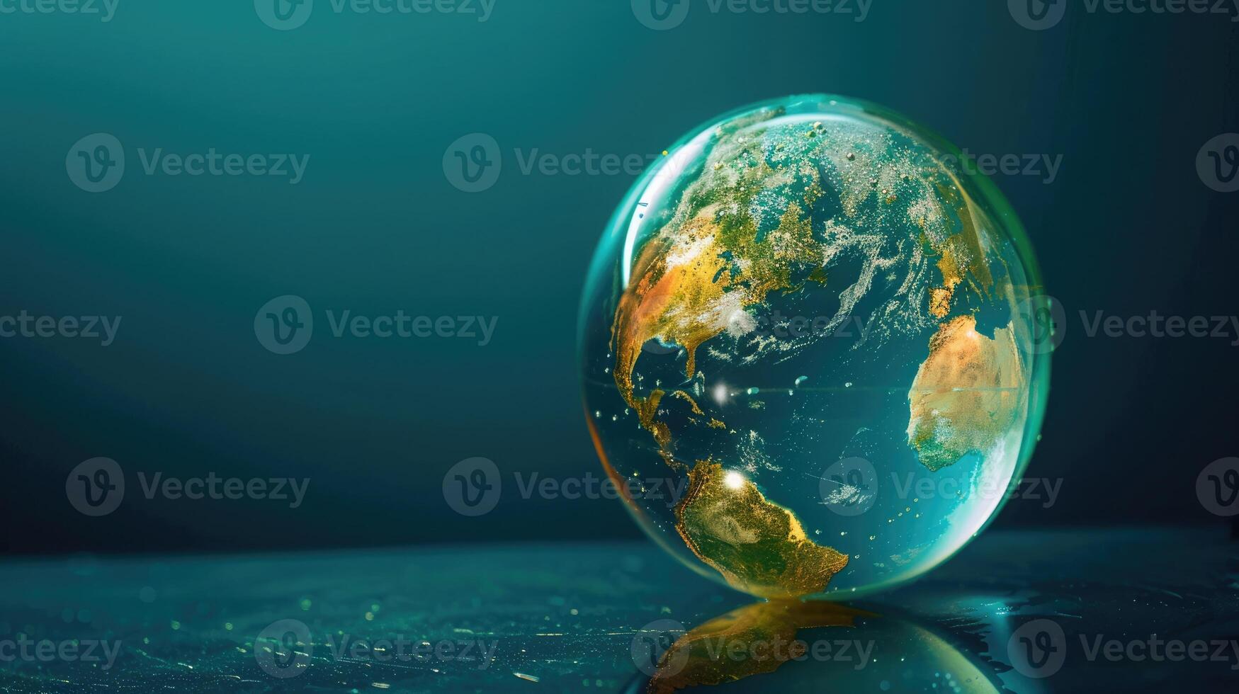 Earth in a protective bubble highlights reducing carbon footprints and taking climate action. Carbon reduction photo