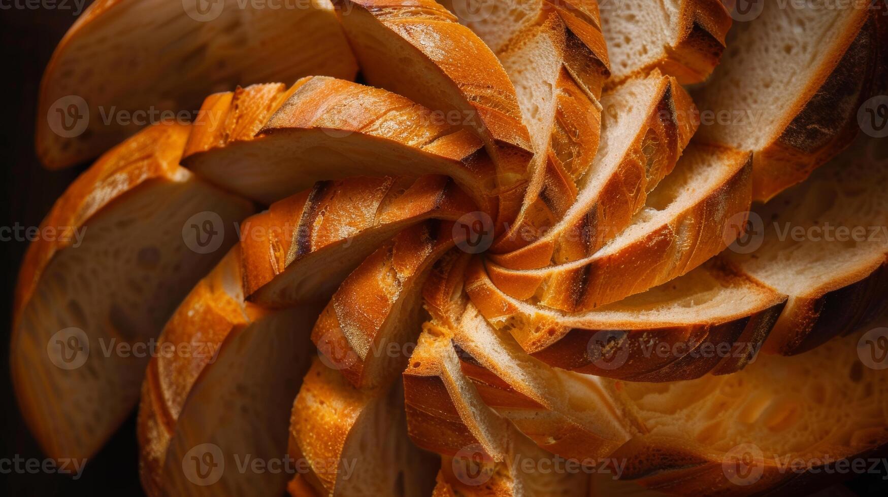 Spinning bread slices forming a spiral, symbolizing the cycle of life photo