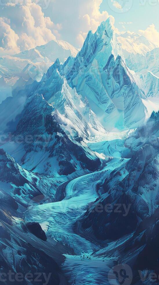 Glittering glaciers carving their way through landscapes photo