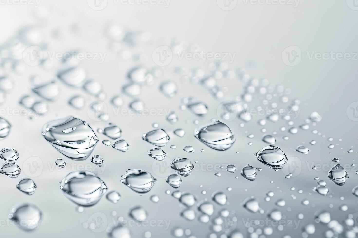 Refreshing water droplets on a transparent white surface, ideal for lively scenes photo