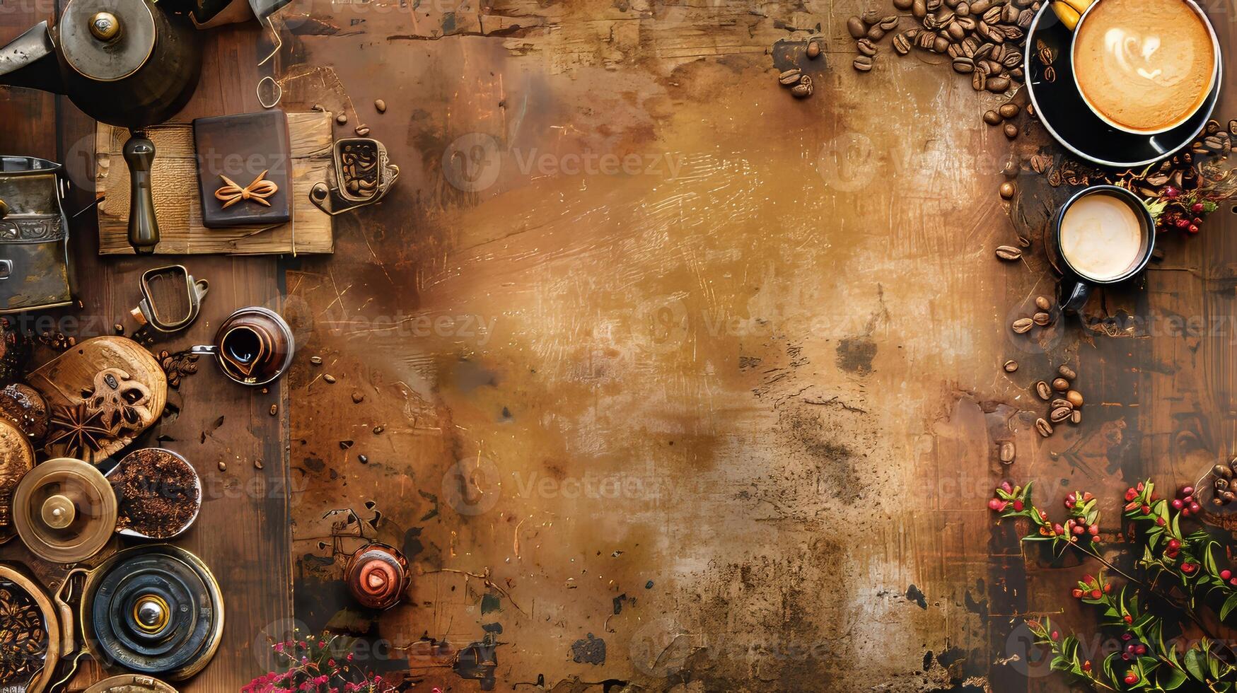 Coffee-themed layout with open space for adding your own elements photo