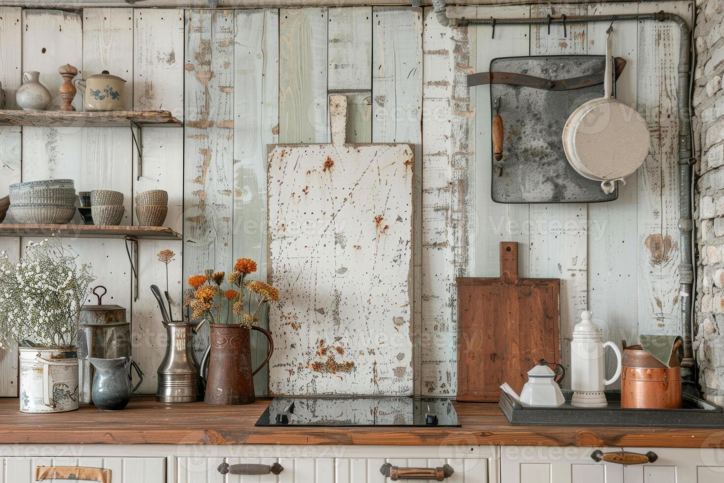 Rustic farmhouse wall decor on a transparent white canvas, adding rustic charm to interiors photo