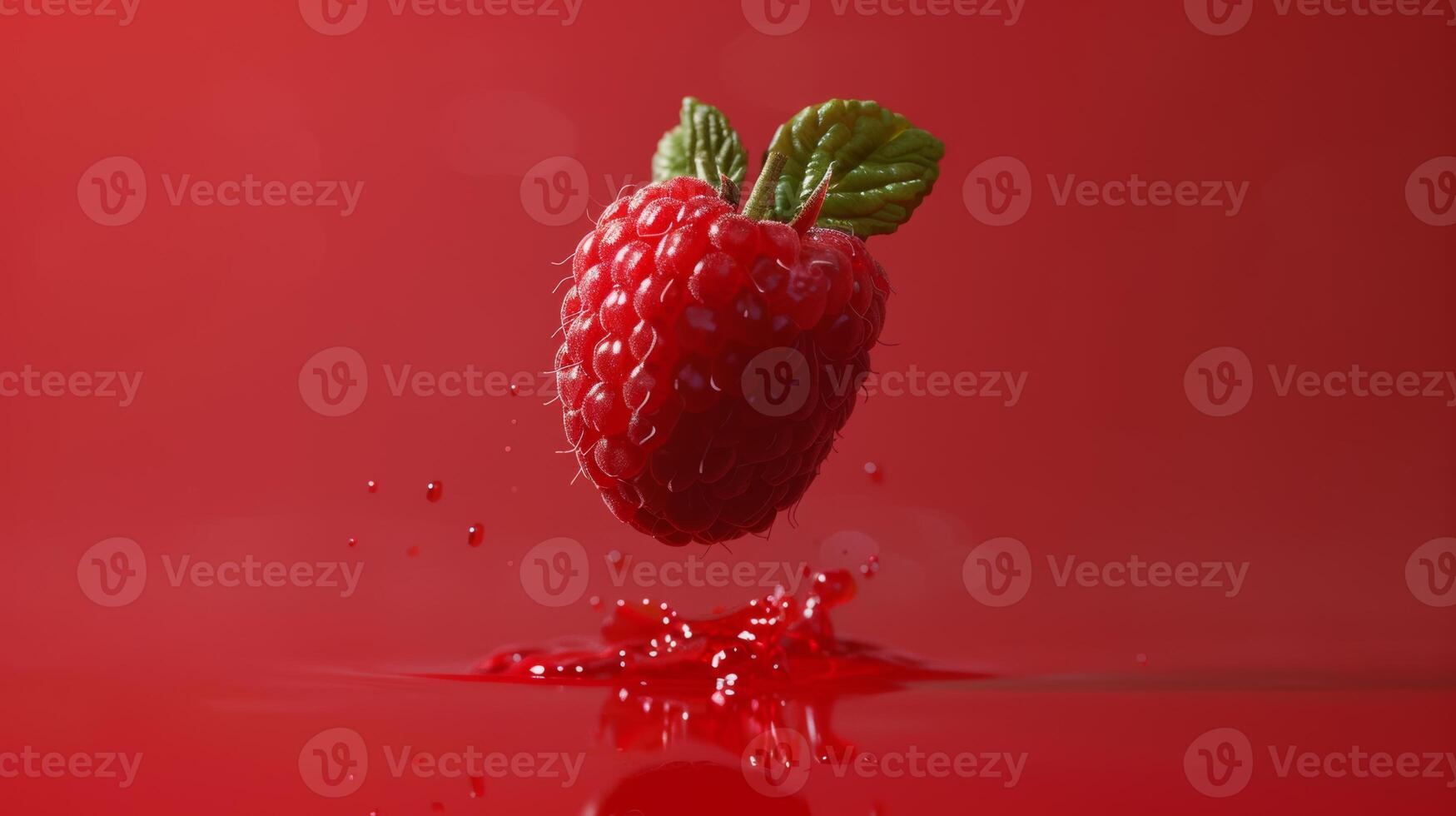 Floating raspberry in a minimalist red composition photo