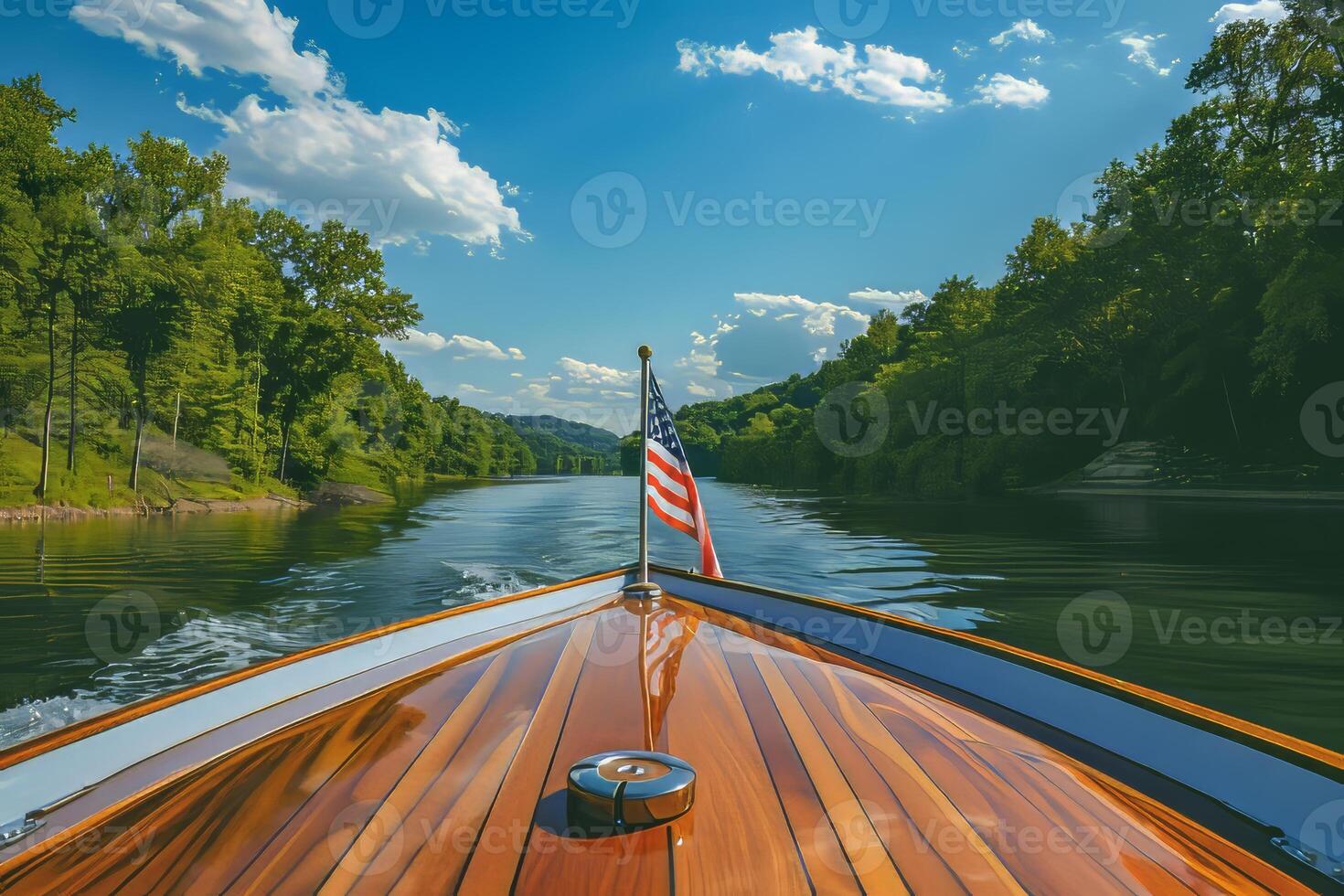 Proudly displaying the American flag on a boat photo