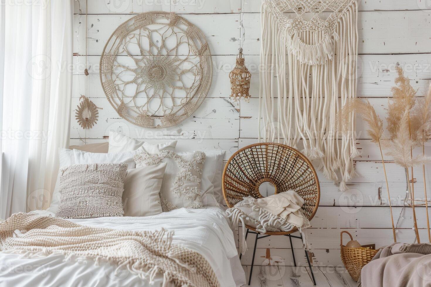 Boho chic decor accents against a soft transparent white backdrop, perfect for eclectic compositions photo