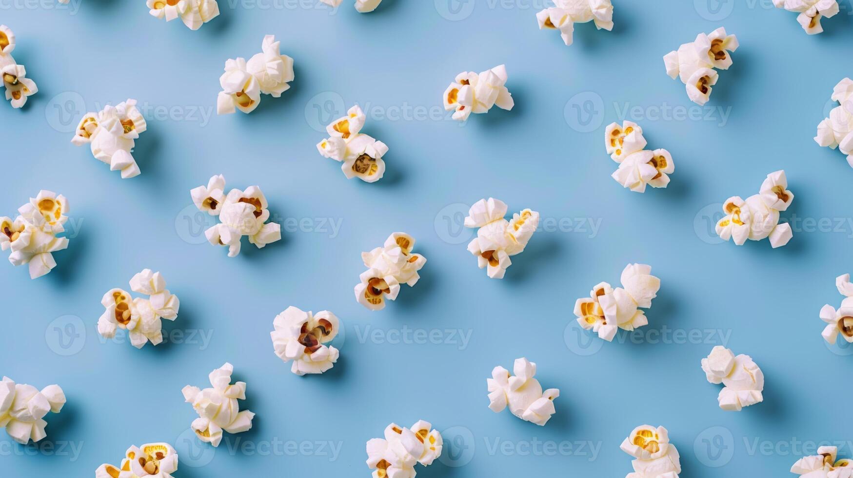 Minimalist layout of spinning popcorn kernels in a minimalist pattern photo