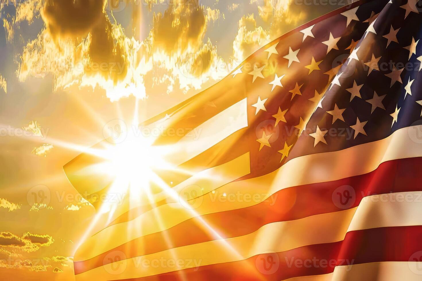 The Stars and Stripes waving in the sunlight photo