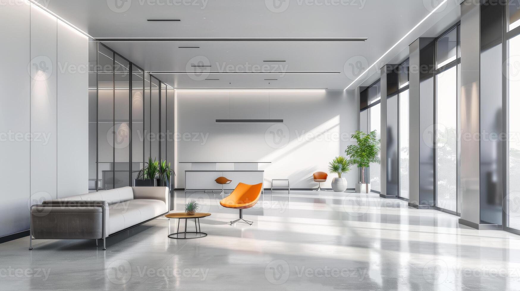 Clean and modern interior design featuring open spaces photo