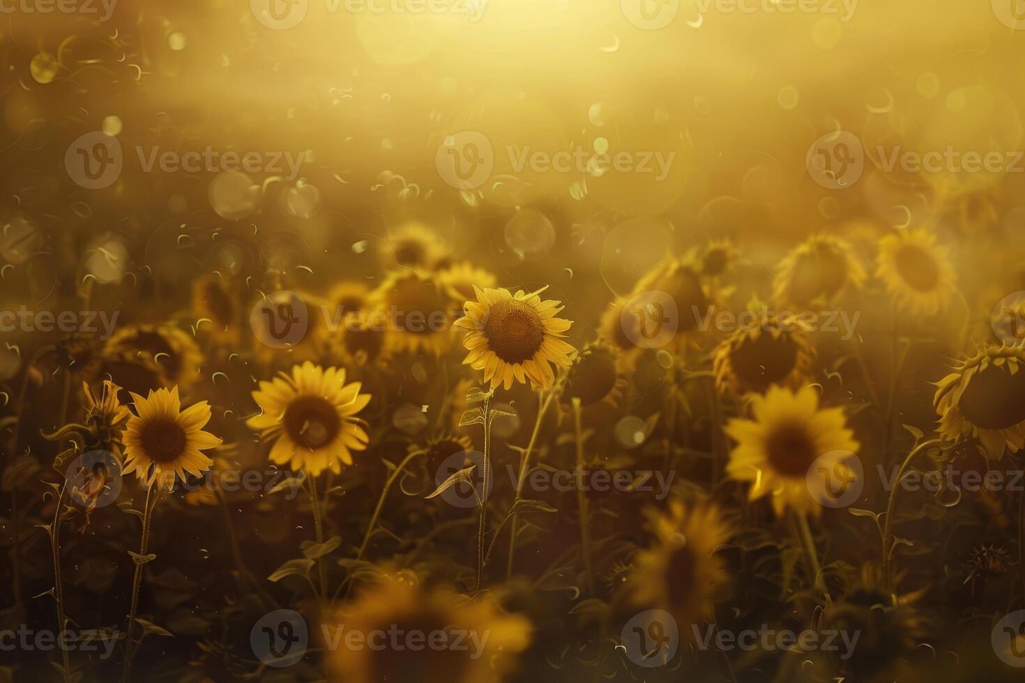 A vibrant field of sunflowers, with golden blooms turning to face the sun photo