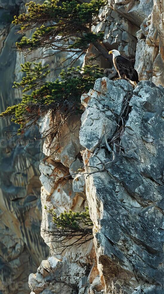 Rocky cliffs providing nesting sites for eagles photo