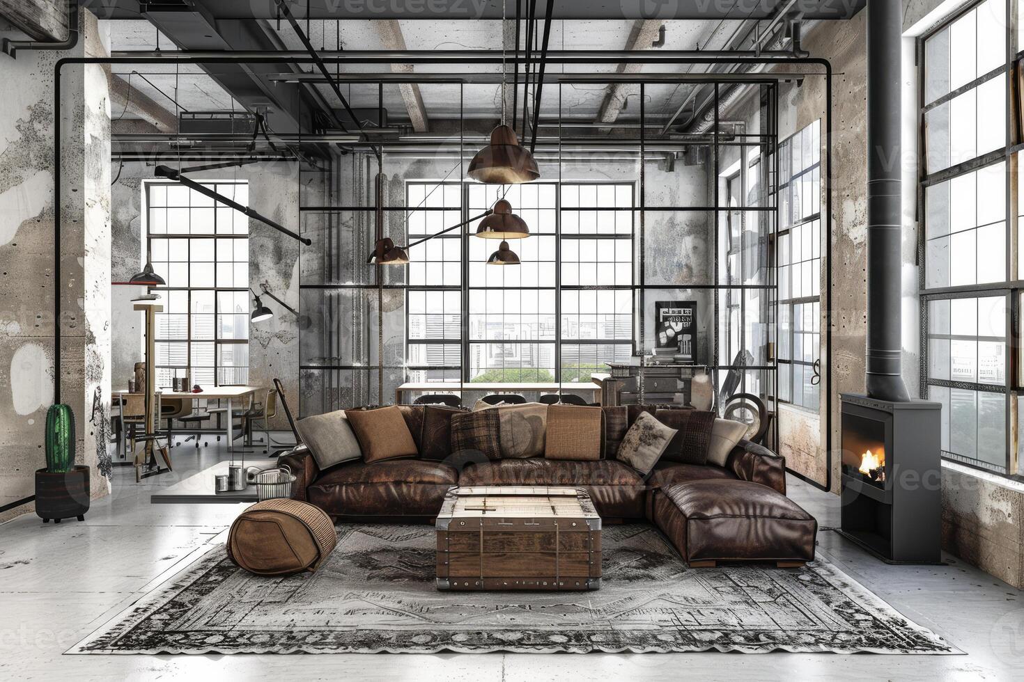 Industrial loft-style decoration on a transparent white background, adding urban sophistication photo