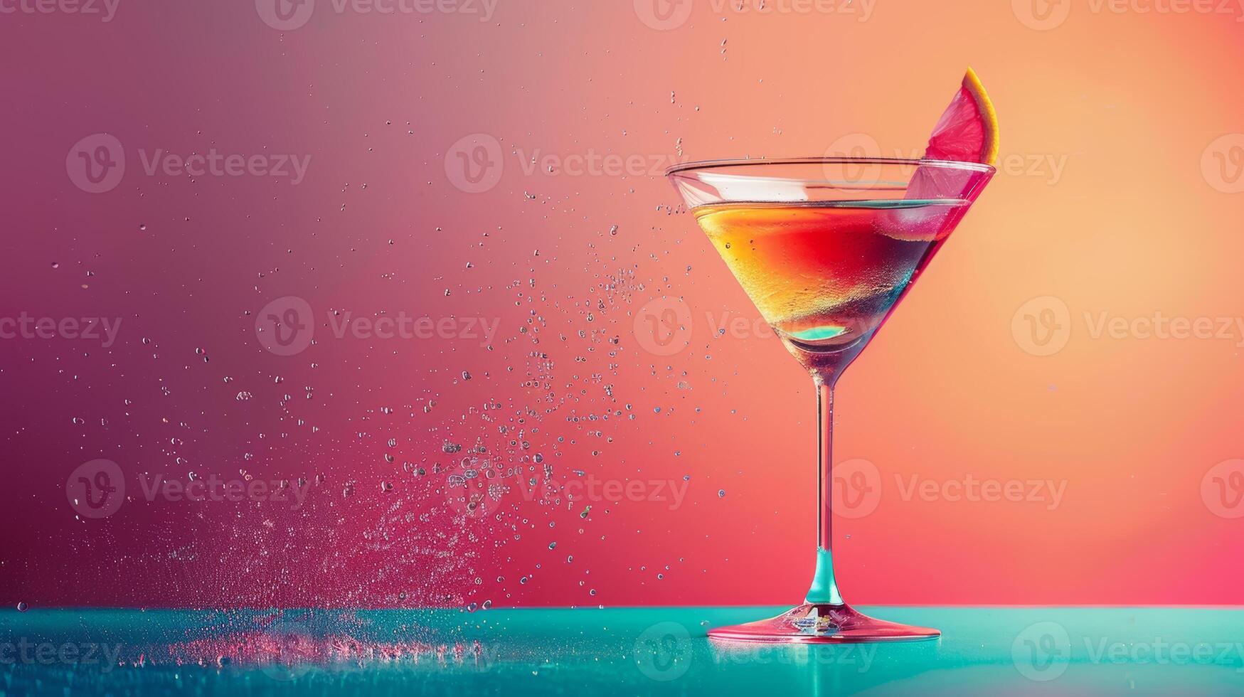 Glass of cocktail spinning with empty space for text overlay photo