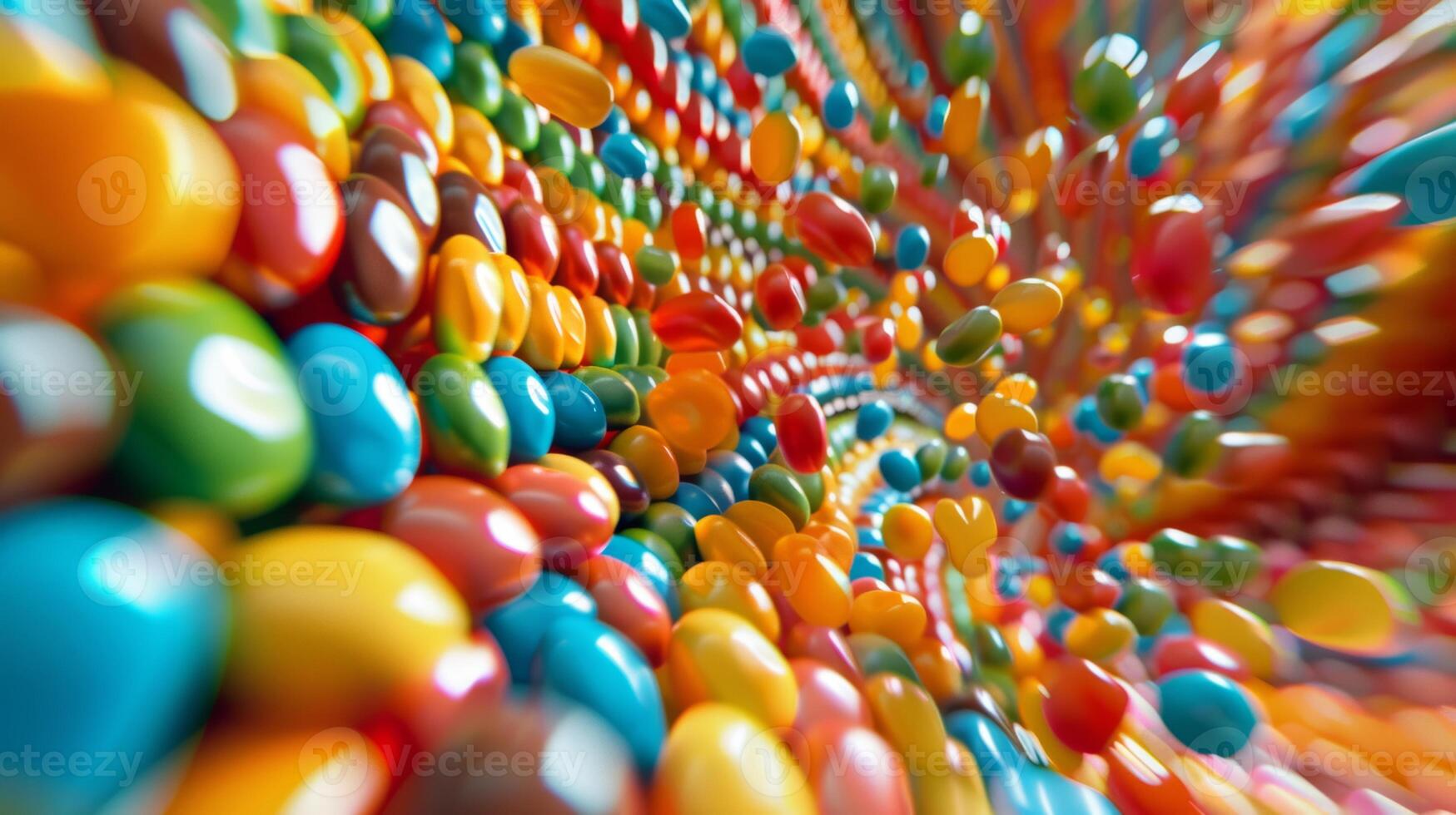 Colorful candies spinning in a dizzying top-down perspective photo