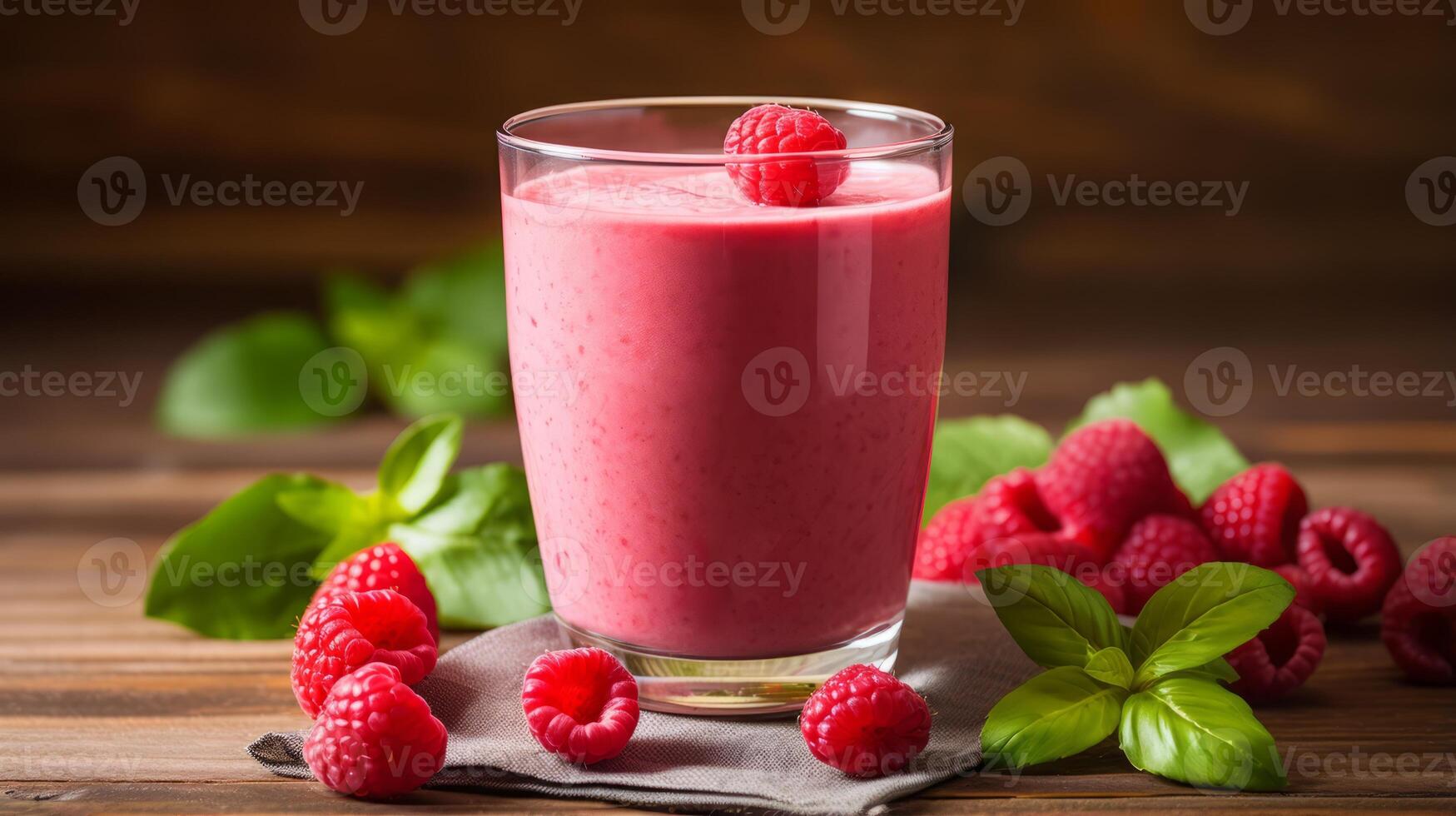 A raspberry creating a burst of color in a fruit smoothie photo