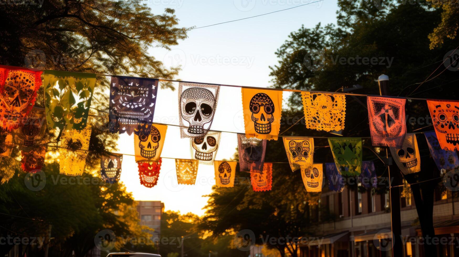 Day of the dead papel picado banners hanging gracefully photo