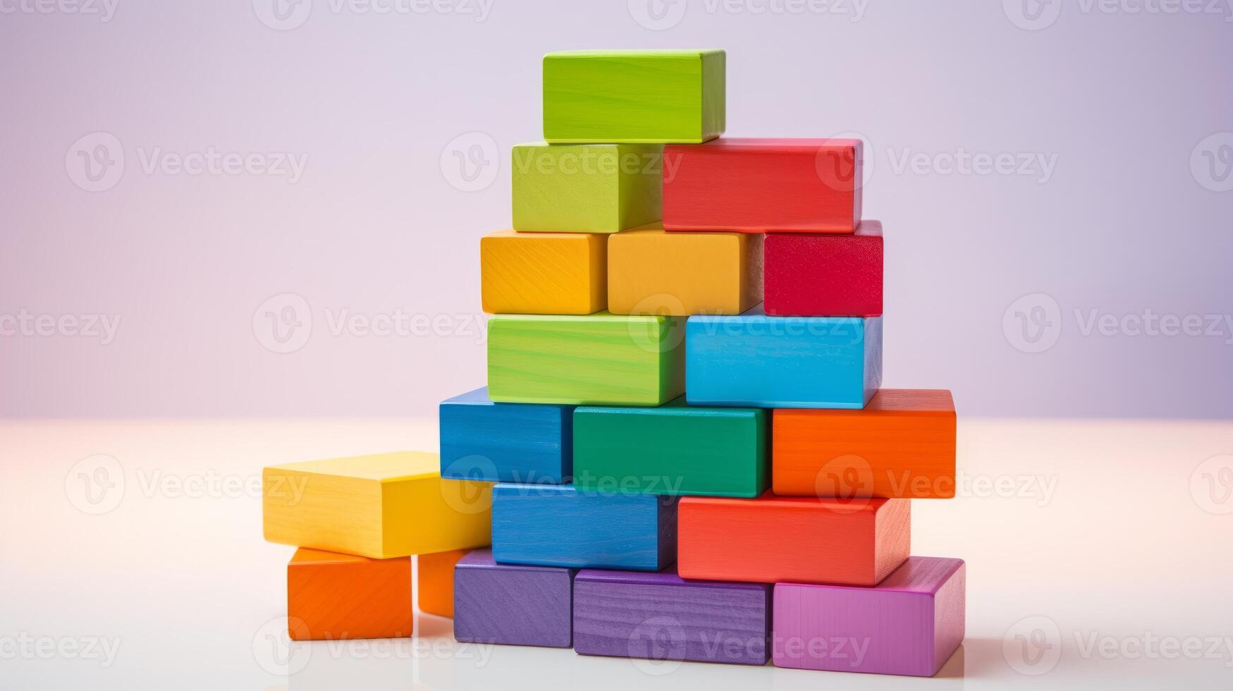 A child's rainbow-colored building blocks photo