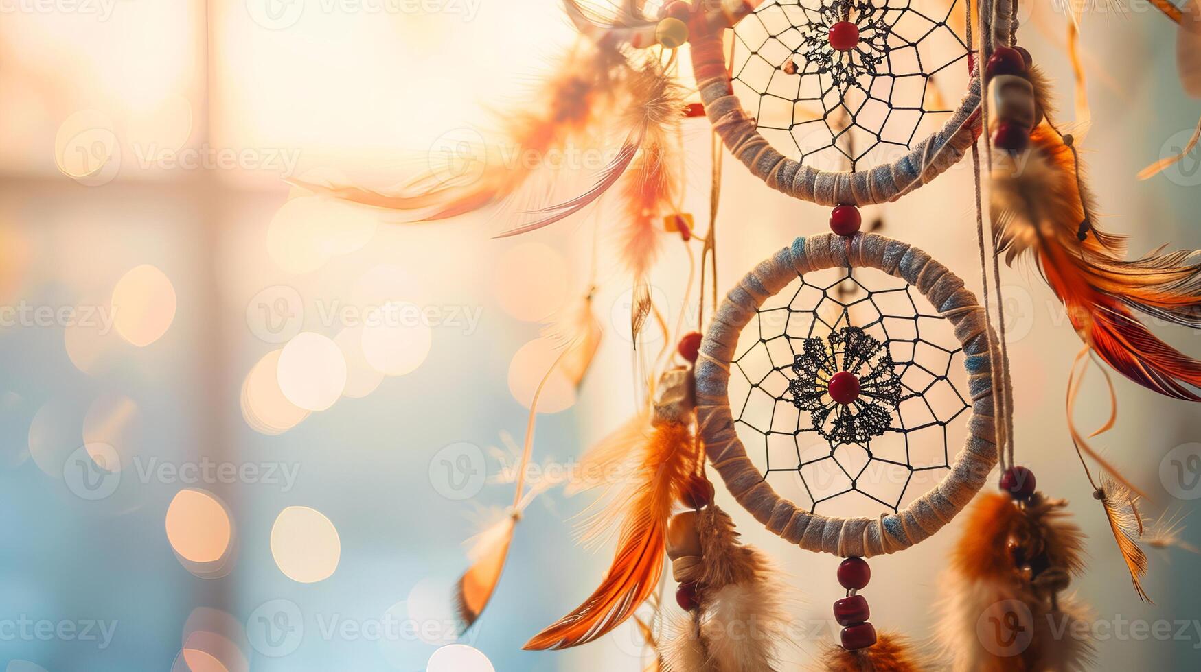 Artistic and handmade boho dreamcatchers bring a sense of warmth and coziness to designs on white photo