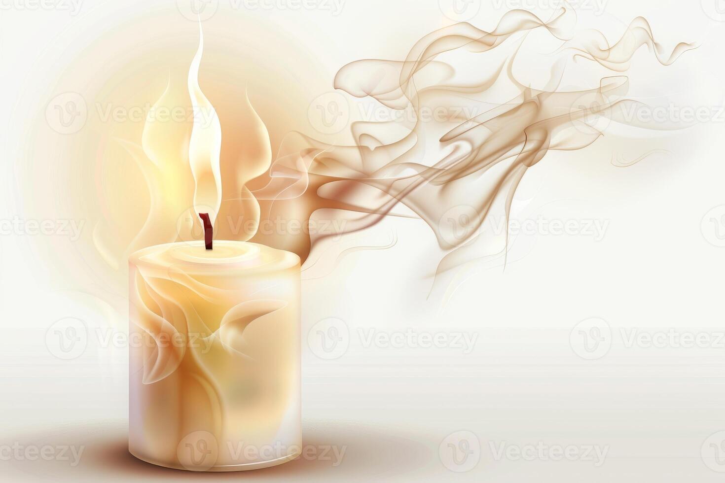Burning candle with a mesmerizing flame on a transparent white backdrop, perfect for meditation and relaxation photo