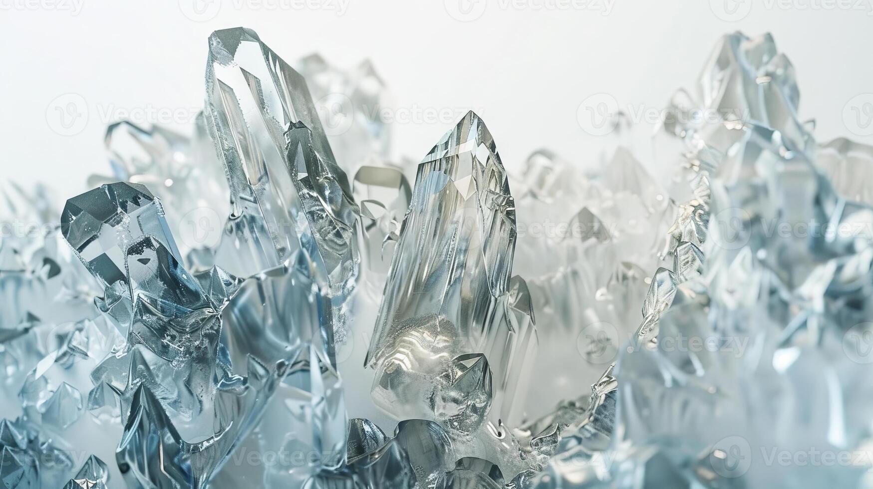 Abstract crystal formations resembling intricate ice sculptures against a clean white backdrop photo