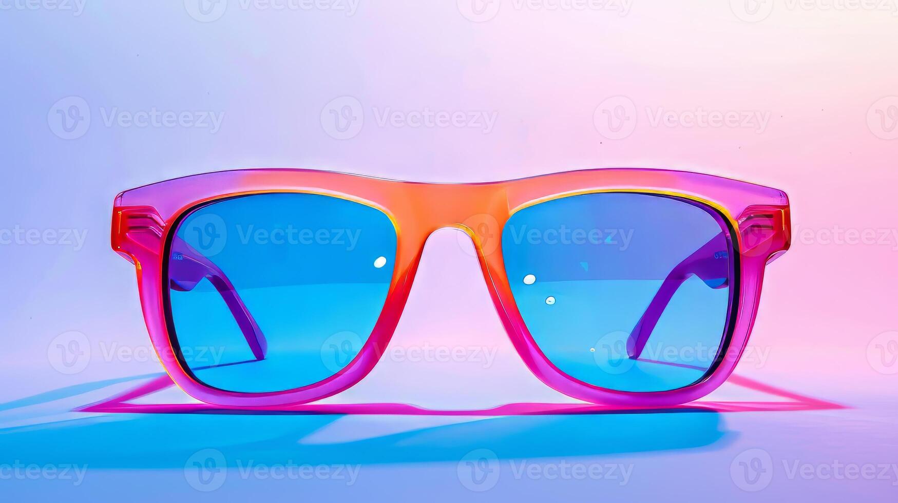 Bold and colorful neon sunglasses set against a pristine white backdrop photo