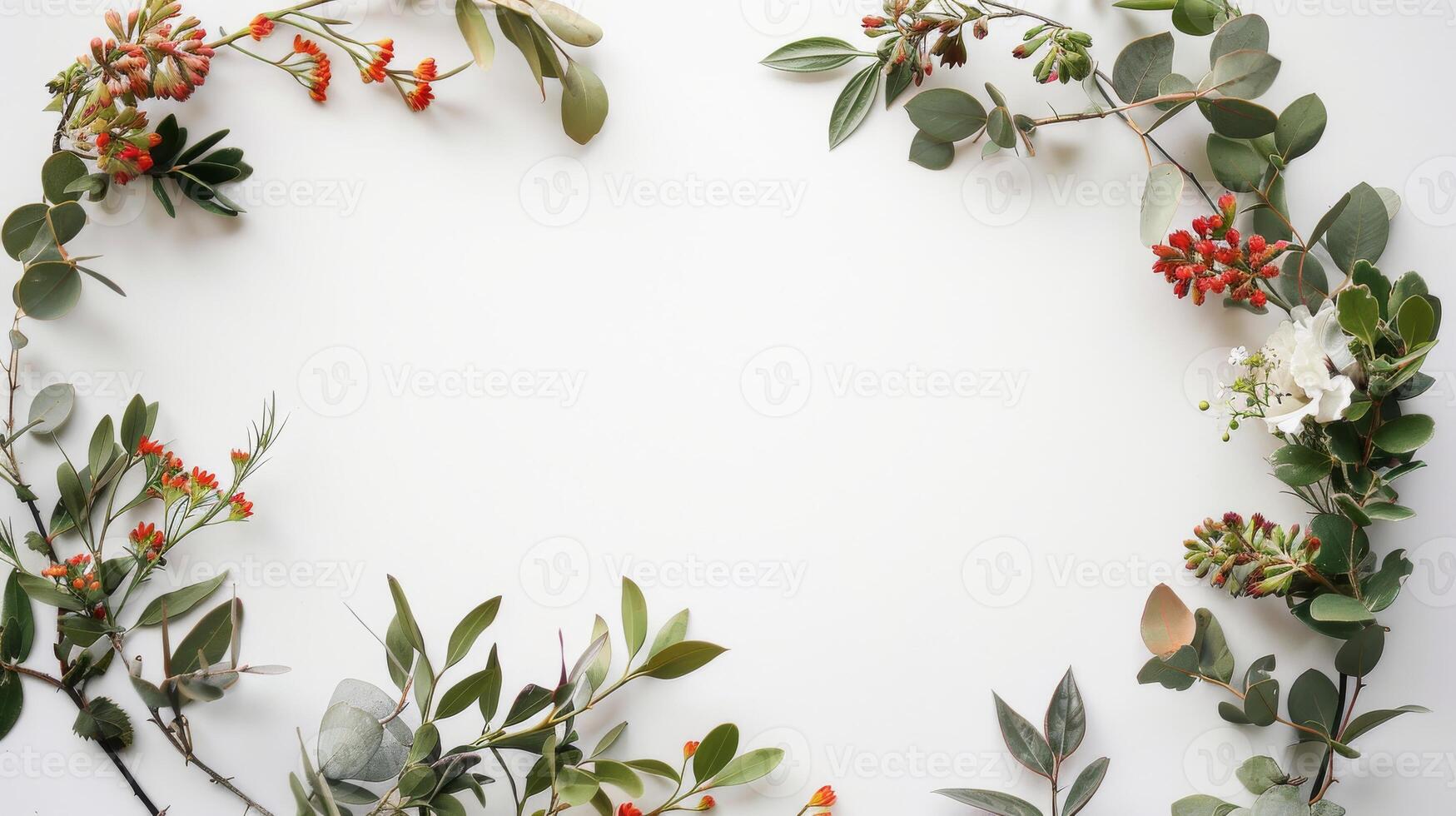 Bohemian-inspired botanical wreath composition with a white background for a clean look photo