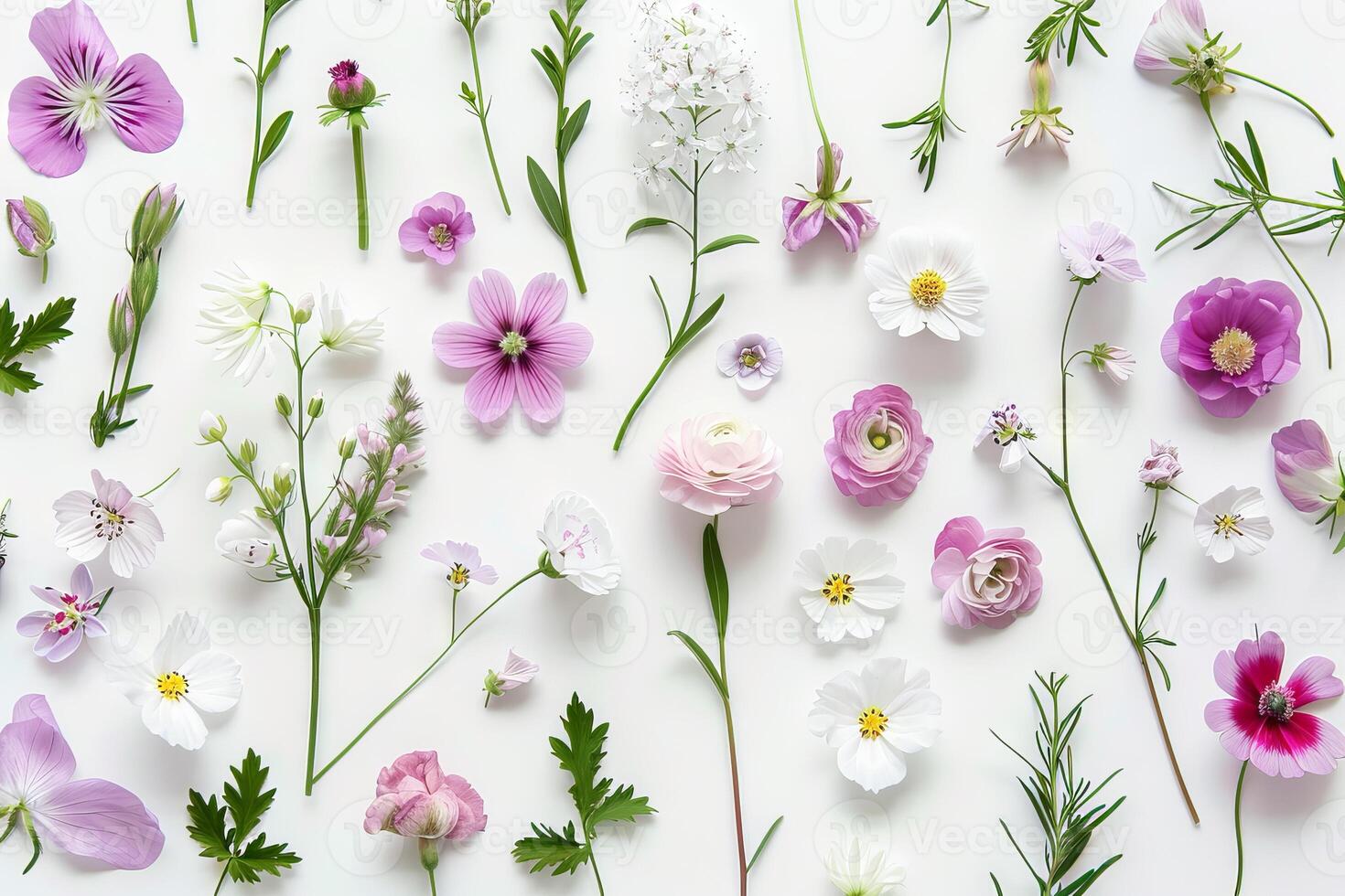 Botanical illustration of delicate flowers on a transparent white surface, perfect for floral-themed projects photo