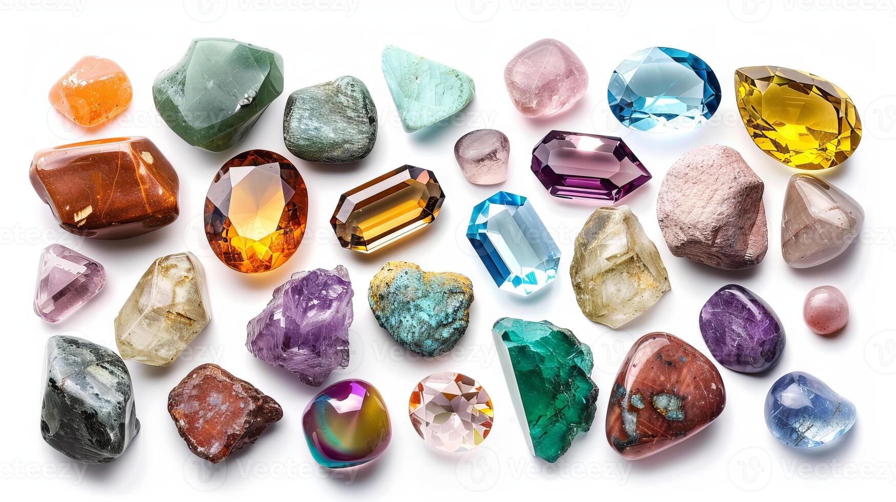 Glistening gemstones offering a glimpse into the wonders of the earth against a pure white backdrop photo