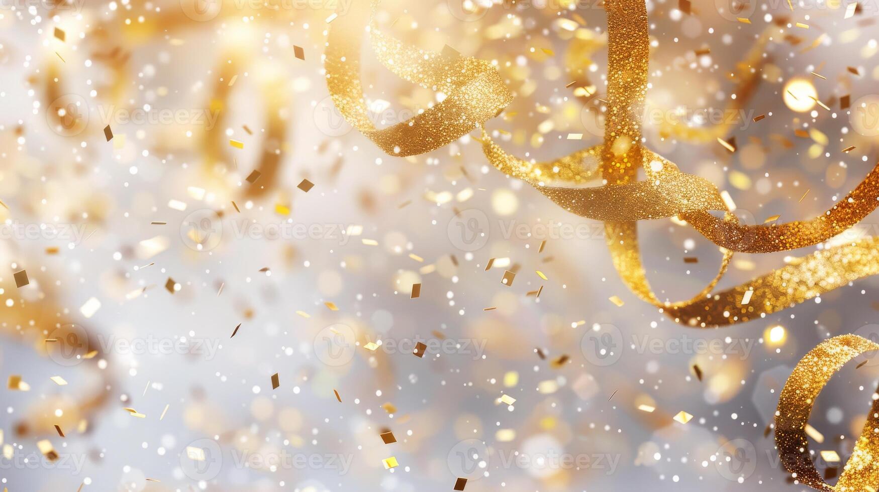 A gold streamer with glittery confetti falling from it. The scene is lively and celebratory, suggesting a party or a special event photo