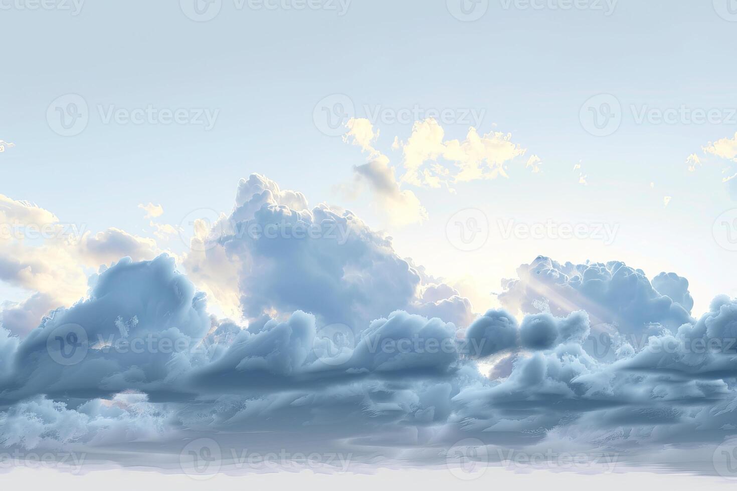 Sunlit sky with majestic nimbostratus clouds on a transparent white backdrop, ideal for atmospheric compositions photo